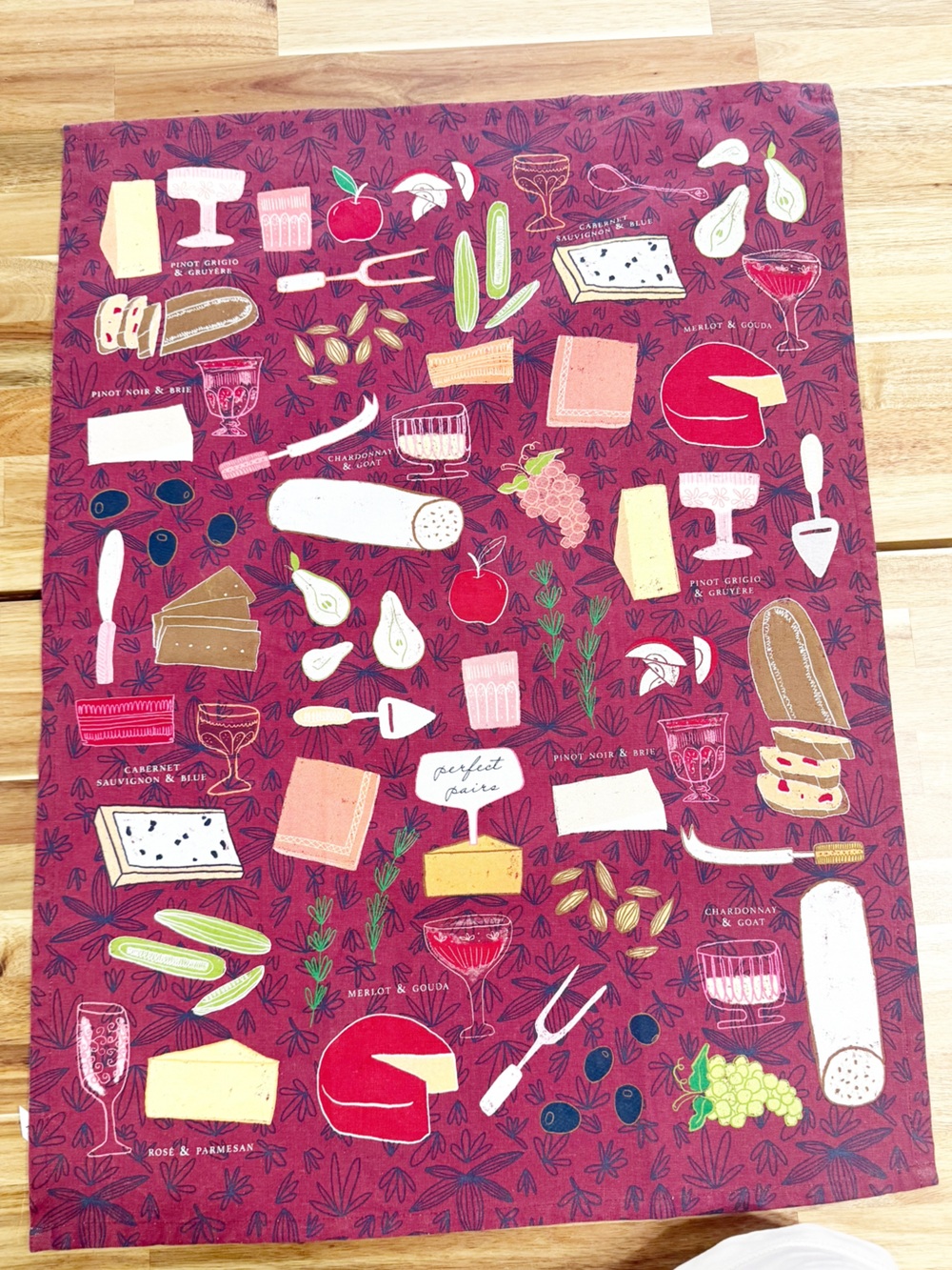 Anthropologie Dish Tea Decorative Towel Charcuterie Wine Cheese Merlot Print - Picture 3 of 5